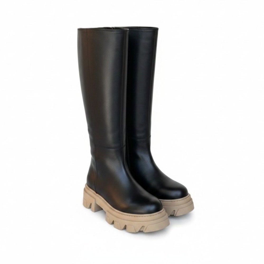 Alohas Katiuska Leather Knee High Platform Boots EU 39 Lug Sole Goth Minimalist
